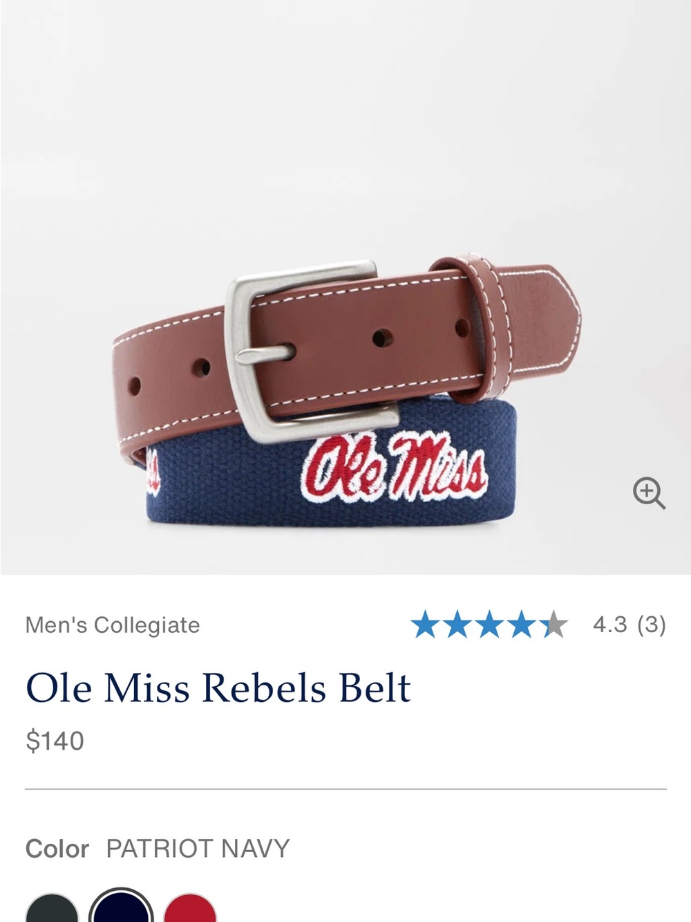 Peter Millar Brown Leather and Navy Fabric 'Ole Miss' Belt